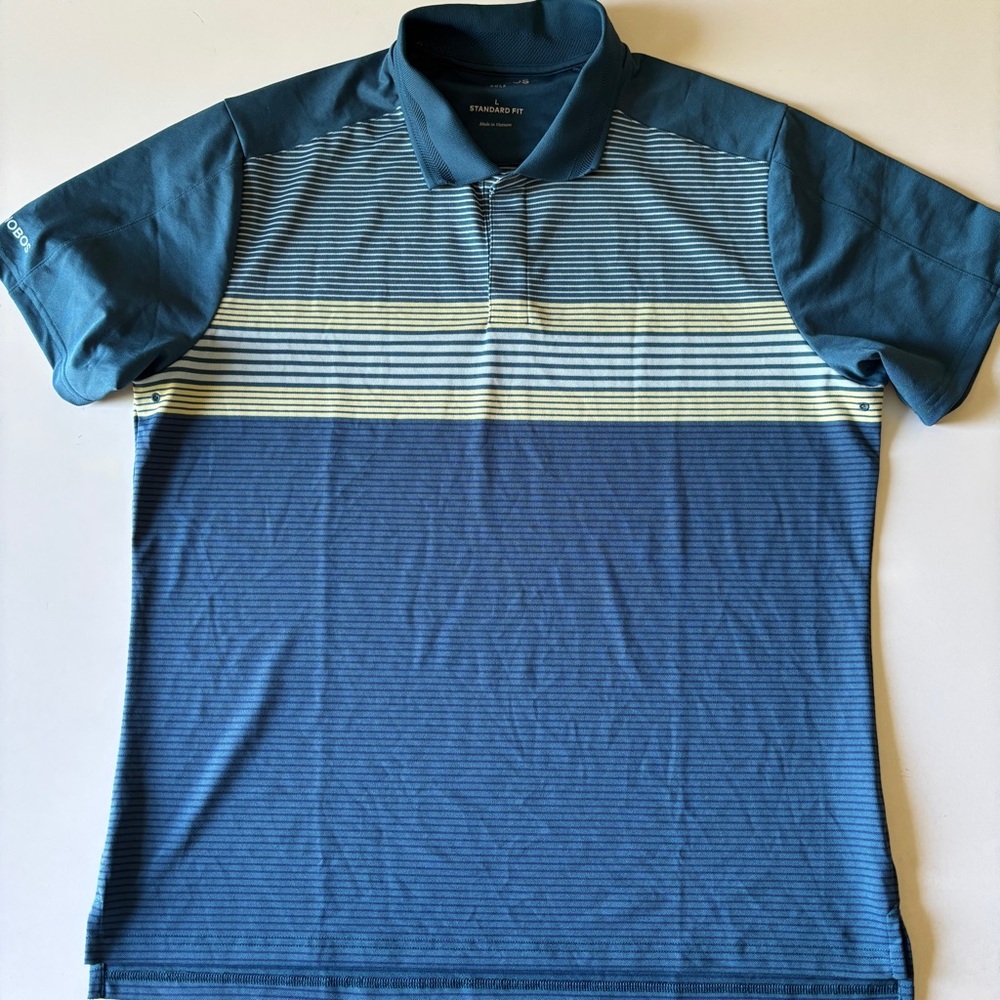 Bonobos Men’s Blue Green Striped Golf Polo Shirt, Size L NWOT